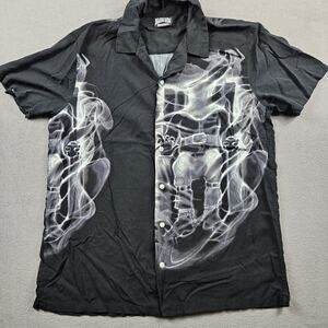 Death Row Records Shirt Mens L Black Button Up Viscose Ripple Junction Smoke
